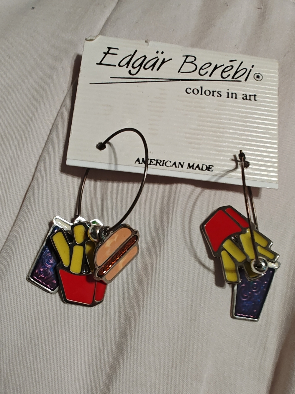 Vintage Y2K Edgâr Berébi Fast Food Charm Hoop Earrings - Red & Yellow